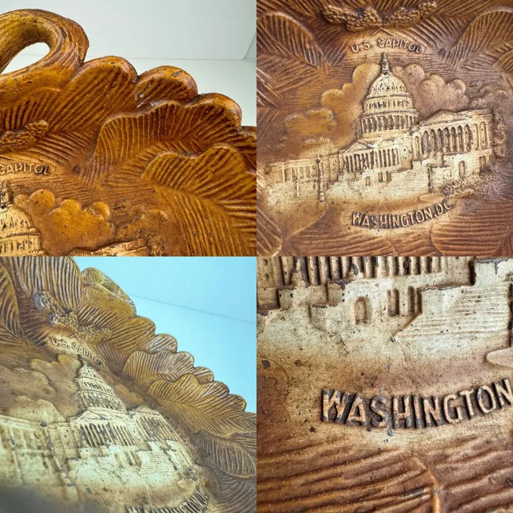 Vtg Silberne Inc Washington DC US Capital Souvenir Plastic Faux Wood Leaves Dish